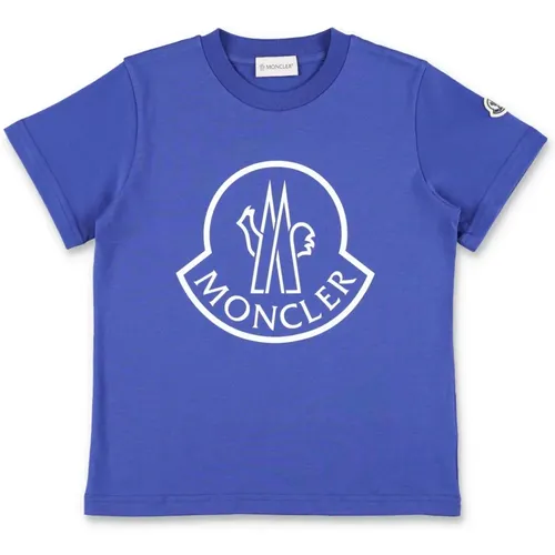 Logo T-Shirt Blau Rundhalsausschnitt Kurze Ärmel - Moncler - Modalova