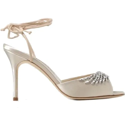 Crystal Detail Satin Sandals , female, Sizes: 2 UK, 3 UK, 7 UK, 8 UK, 4 UK, 6 UK - Manolo Blahnik - Modalova