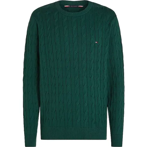 Grüner Chain-Knit Rundhalspullover , Herren, Größe: L - Tommy Hilfiger - Modalova