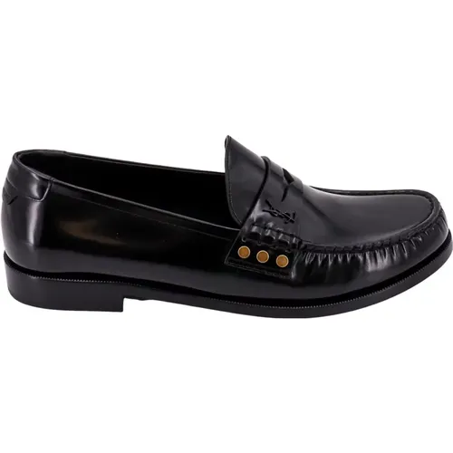 Schwarze Loafer Schuhe mit Metall-Details - Saint Laurent - Modalova