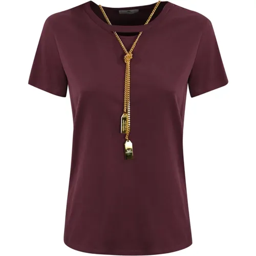 Baumwoll-Jersey Kurzarm Halskette T-Shirt , Damen, Größe: M - Elisabetta Franchi - Modalova