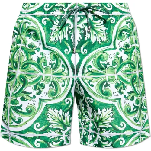 Swim shorts with `Majolica` print , male, Sizes: XS, M, S - Dolce & Gabbana - Modalova