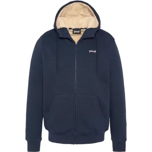 Blaue Kapuzenjacke mit gesticktem Logo , Herren, Größe: 2XL - Schott NYC - Modalova