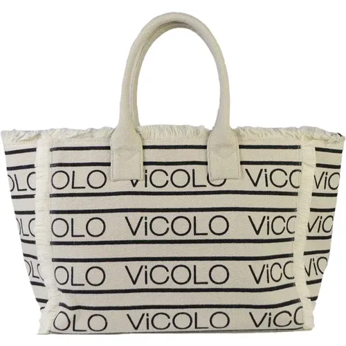 Black and Cream Shopping Bag , male, Sizes: ONE SIZE - ViCOLO - Modalova