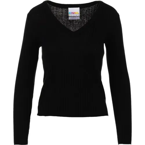 Schwarzer Gerippter Slim Pullover , Damen, Größe: M - Crush - Modalova