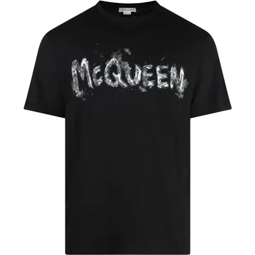 Schwarzes Baumwoll-T-Shirt mit Frontdruck , Herren, Größe: XL - alexander mcqueen - Modalova