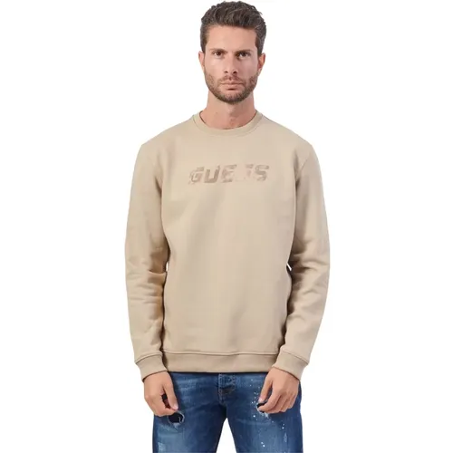 Beiger Langarm-Baumwollpullover , Herren, Größe: L - Guess - Modalova