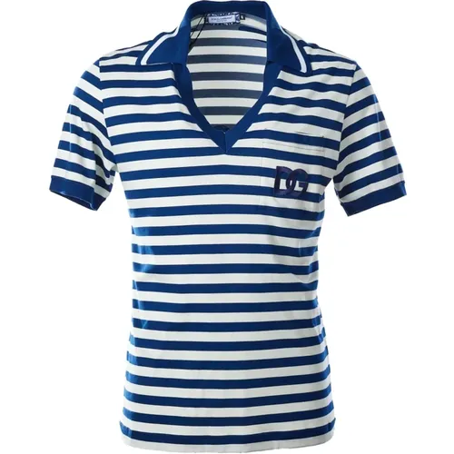 Striped V-Neck Short Sleeve Polo for Men , male, Sizes: L, 4XL - Dolce & Gabbana - Modalova