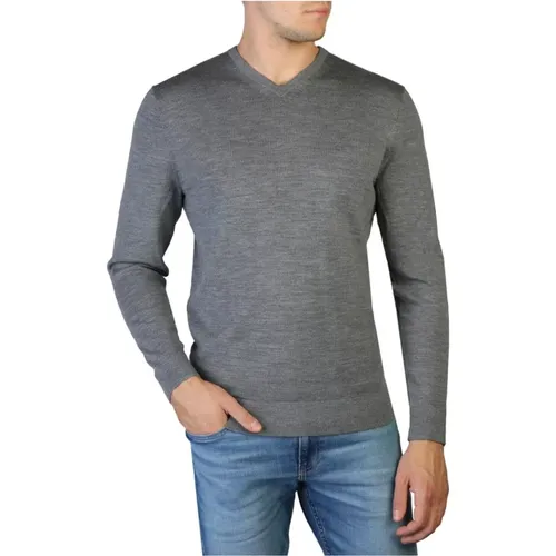 Gerippter V-Ausschnitt Wollpullover , Herren, Größe: S - Calvin Klein - Modalova