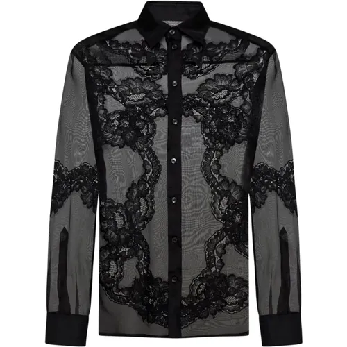 Lace Detail Shirt , male, Sizes: L, M - Dolce & Gabbana - Modalova