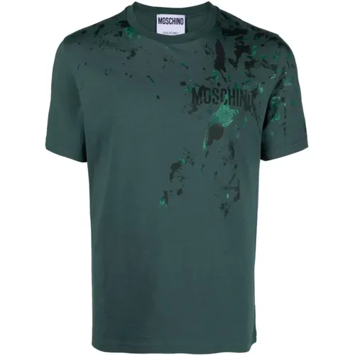Grüne T-Shirts und Polos mit Farbspritzer-Detail , Herren, Größe: L - Moschino - Modalova