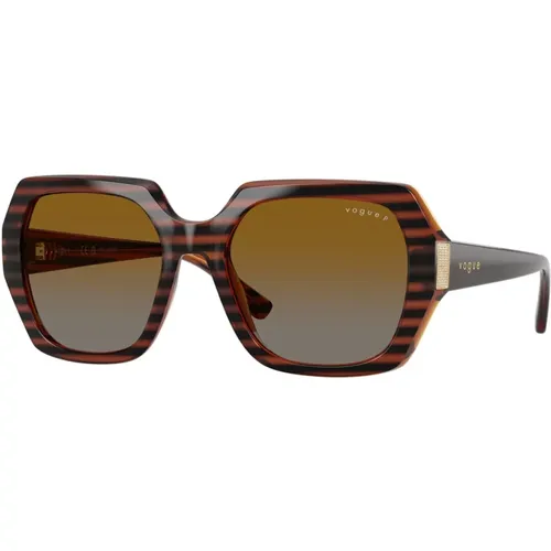 Striped Havana Sunglasses with Gray Gradient Lenses , unisex, Sizes: 55 MM - Vogue - Modalova