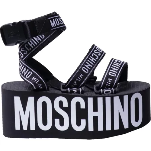 Black Logo Ribbon Platform Sandal , female, Sizes: 3 UK - Moschino - Modalova