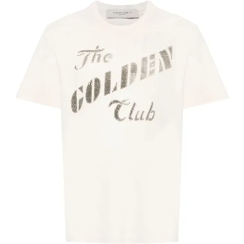 Weißes T-Shirt mit Logo-Print , Herren, Größe: S - Golden Goose - Modalova