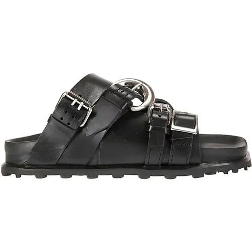 Leather Buckle Sandals with Square Toe , female, Sizes: 5 UK - Marine Serre - Modalova