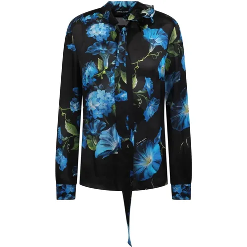 Blumenmuster Seidenhemd mit Kunstblumendetails - Dolce & Gabbana - Modalova