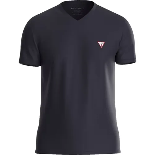 Herren V-Ausschnitt Logo Print T-Shirt , Herren, Größe: M - Guess - Modalova