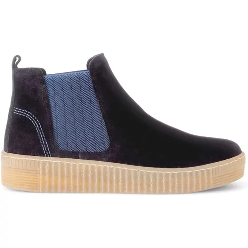 Marineblauer Samt Chelsea Boot , Damen, Größe: 40 EU - Gabor - Modalova