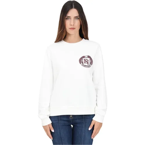 Weißes Crewneck Sweatshirt Casual Herbst Winter , Damen, Größe: L - Elisabetta Franchi - Modalova