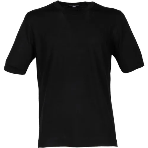 Schwarzes Merinowoll-T-Shirt , Herren, Größe: 5XL - Alpha Studio - Modalova