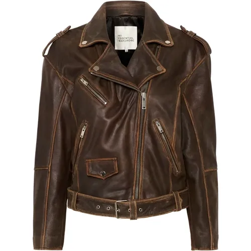 Retro Wash Leather Biker Jacket , female, Sizes: S, 2XL, XL, L - My Essential Wardrobe - Modalova