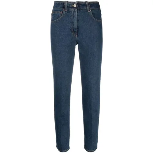 Indigo Blaue High-Waist Denim Jeans - PESERICO - Modalova