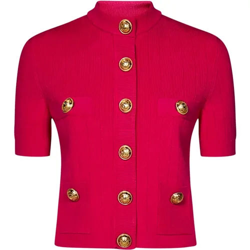 Roter Pullover mit Goldfarbenen Knöpfen - Balmain - Modalova