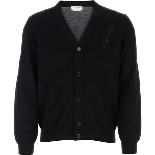 Schwarze Wollstrickjacke , Herren, Größe: S - alexander mcqueen - Modalova