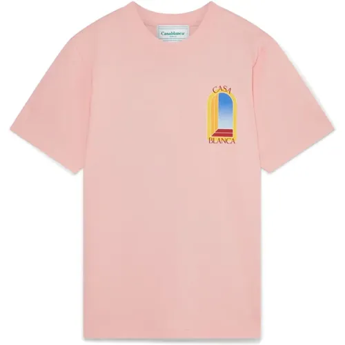 Rosa Bio-Baumwoll-T-Shirt mit bedruckter Illustration , Herren, Größe: XL - Casablanca - Modalova