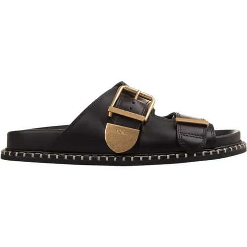 Schwarze Leder Flache Sandalen - Chloé - Modalova