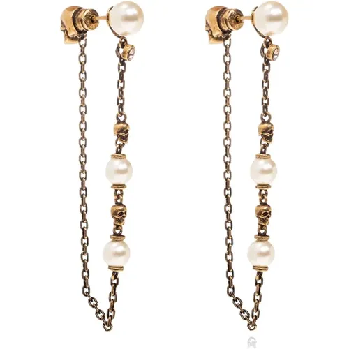 Skull Chain White Swarovski Earrings , female, Sizes: ONE SIZE - alexander mcqueen - Modalova