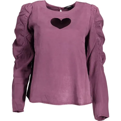 Langarmshirt lila Kontrastdetails , Damen, Größe: M - Desigual - Modalova