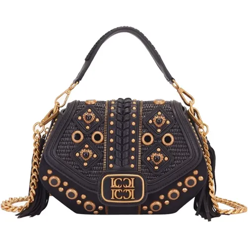 Black Handbag with Raffia Flap , female, Sizes: ONE SIZE - La Carrie - Modalova