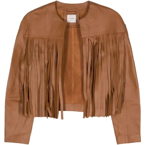 Leather Fringed Jacket , female, Sizes: M - Alysi - Modalova