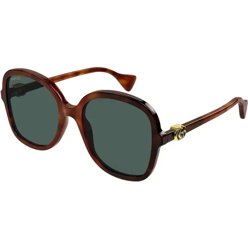 Havana/Grün Sonnenbrille , Damen, Größe: 56 MM - Gucci - Modalova
