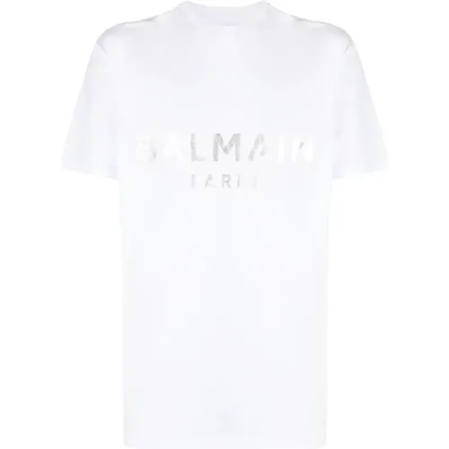 Weißes Logo Bedrucktes T-Shirt - Balmain - Modalova