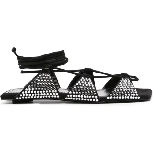 Schwarze flache Schuhe mit Kristallen , Damen, Größe: 36 EU - The Attico - Modalova