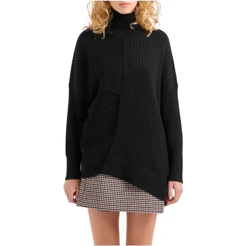 Schwarzer Rollkragenpullover asymmetrisch , Damen, Größe: L - Emporio Armani - Modalova