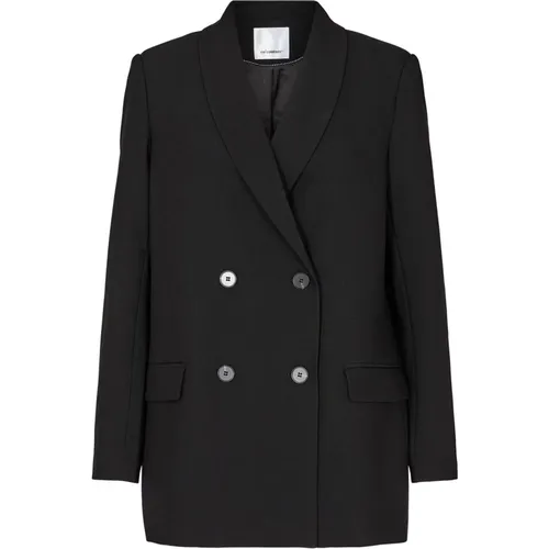 Oversize Schwarzer Blazer mit Einfachem Kragen , Damen, Größe: L - Co'Couture - Modalova