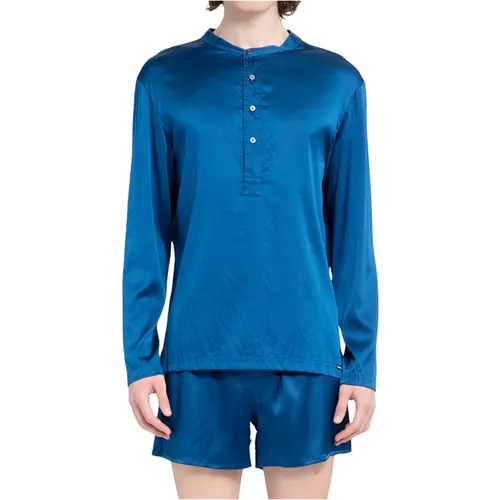 Blaue Seiden-Henley-Pyjama , Herren, Größe: L - Tom Ford - Modalova