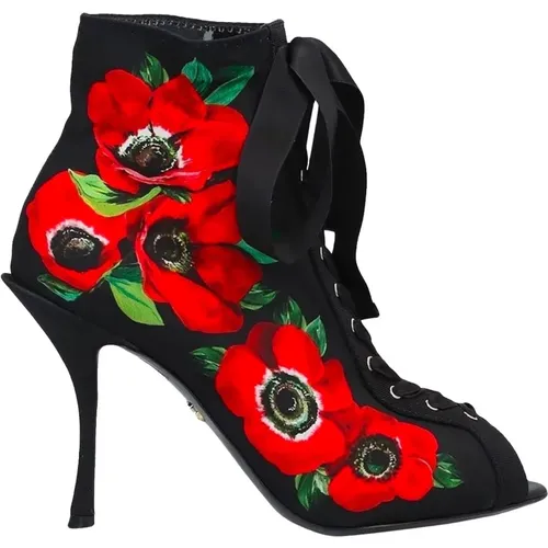 Printed Lace-Up Boots with 10cm Heel , female, Sizes: 6 1/2 UK, 2 1/2 UK, 4 1/2 UK, 7 1/2 UK, 5 1/2 UK - Dolce & Gabbana - Modalova