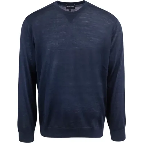 Blaue Sweaters mit Gerippten Bündchen und Kragen , Herren, Größe: 3XL - Emporio Armani - Modalova