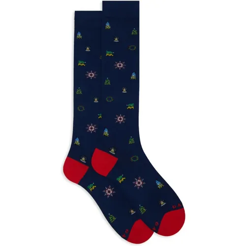 Blaue Weihnachtsbaumwoll-Lange Socken - Gallo - Modalova