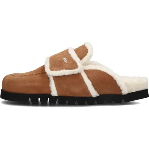 Cognac Teddy Fur Slides , Damen, Größe: 36 EU - Nubikk - Modalova