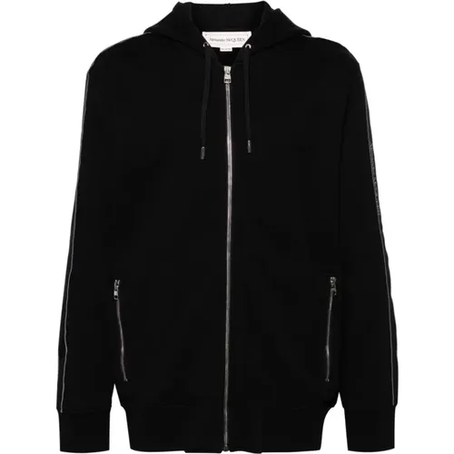 Schwarzer Hoodie Pullover Jersey Baumwolle,Schwarzer Pullover mit Reißverschluss - alexander mcqueen - Modalova