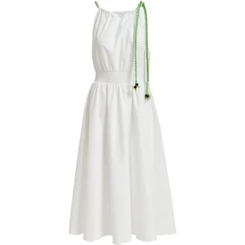 Weiße Baumwoll-Midi-Kleid mit Makramee , Damen, Größe: S - Essentiel Antwerp - Modalova