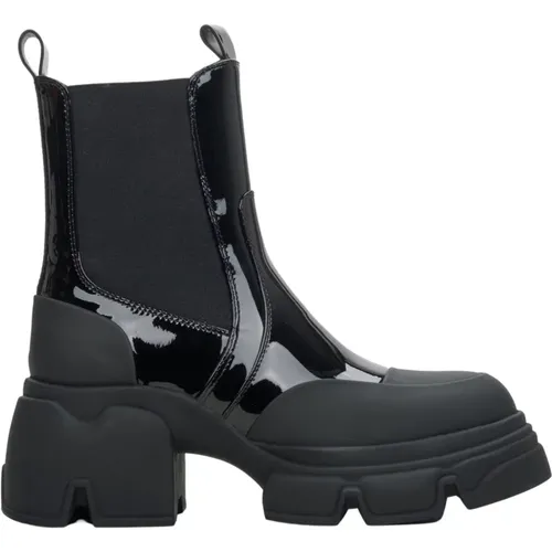 Damen Schwarze Chelsea Stiefel aus Patent Echtem Leder Er00114315 , Damen, Größe: 36 EU - Estro - Modalova