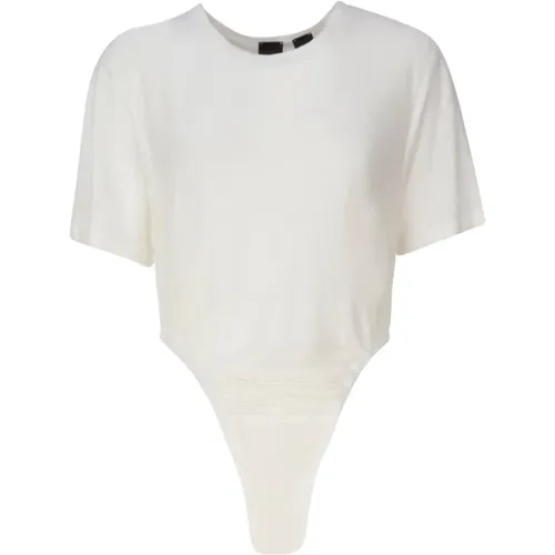 Weißer Leinen-Bodysuit mit Kurzen Ärmeln , Damen, Größe: L - pinko - Modalova