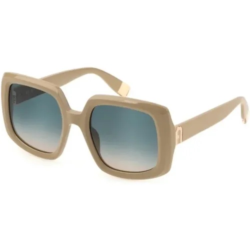 Shiny Full Sunglasses with Green Gradient Brown Lenses , female, Sizes: 54 MM - Furla - Modalova