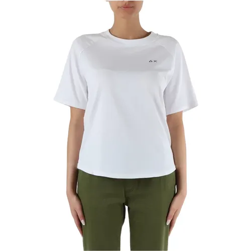 Oversize Baumwolle Logo Besticktes T-Shirt , Damen, Größe: S - Sun68 - Modalova